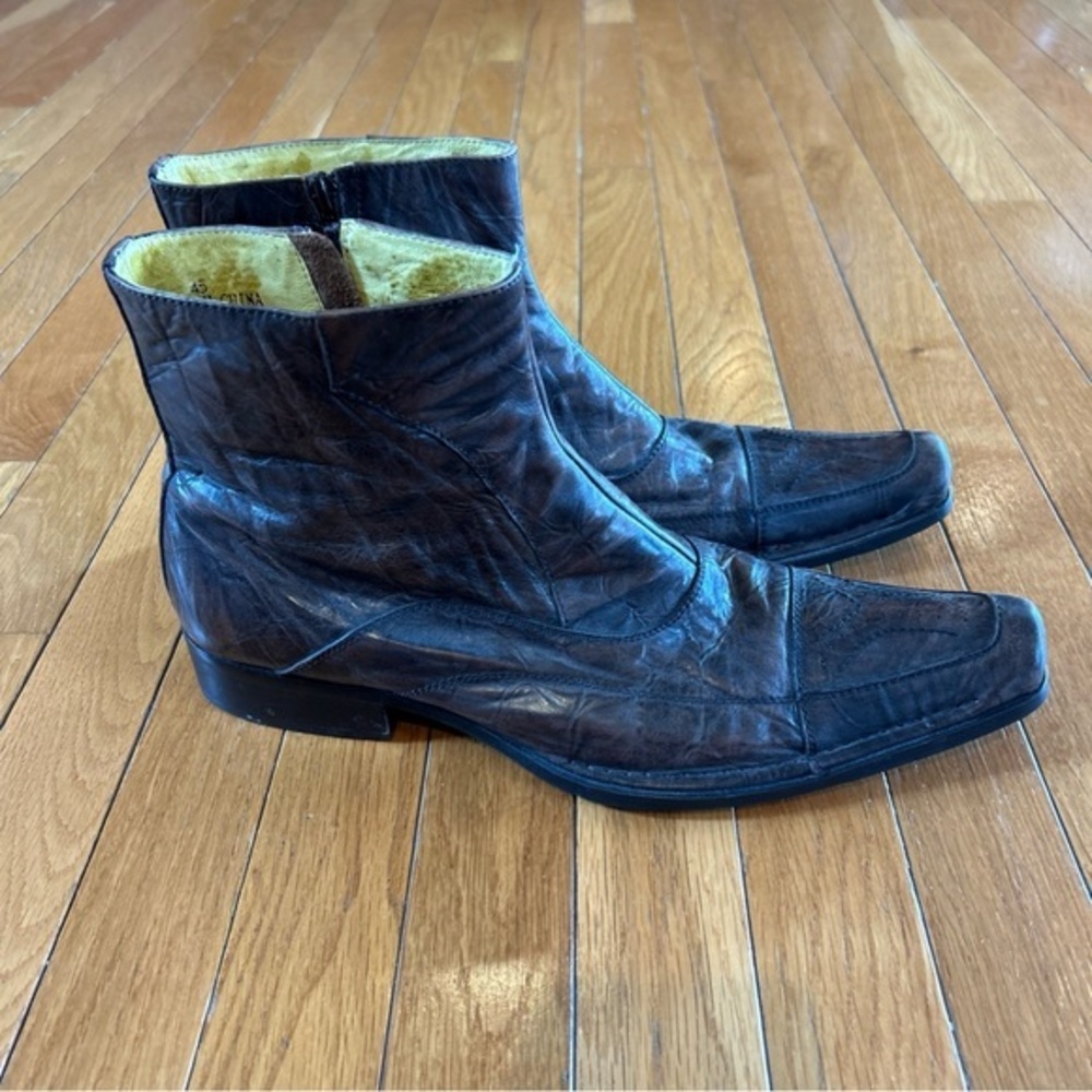 ALDO Distressed Brown Leather Western Boots Snip Toe Zip Men’s Sz 45 US Sz 12